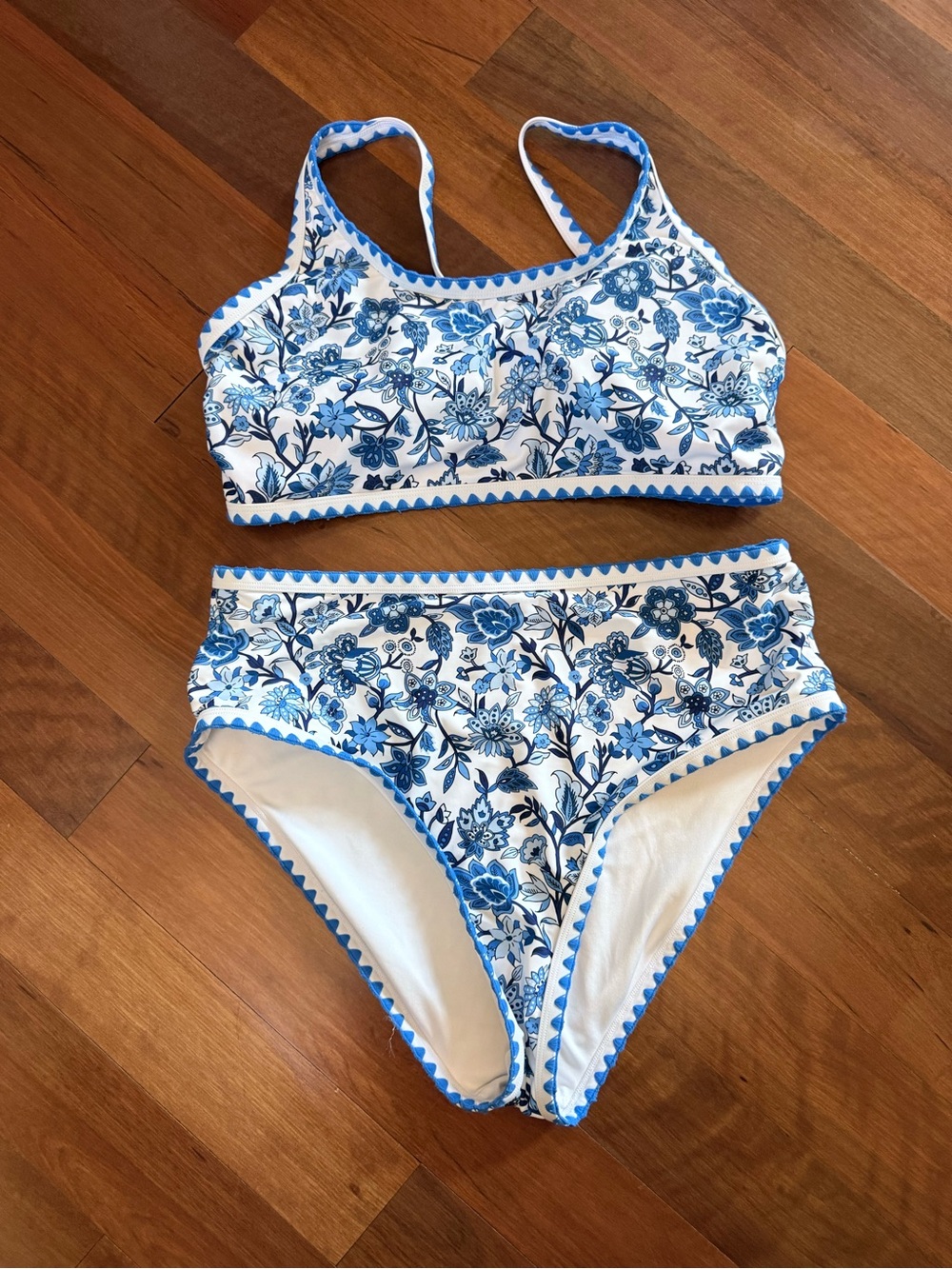 Blue & White Floral Two-Piece Swim Set
